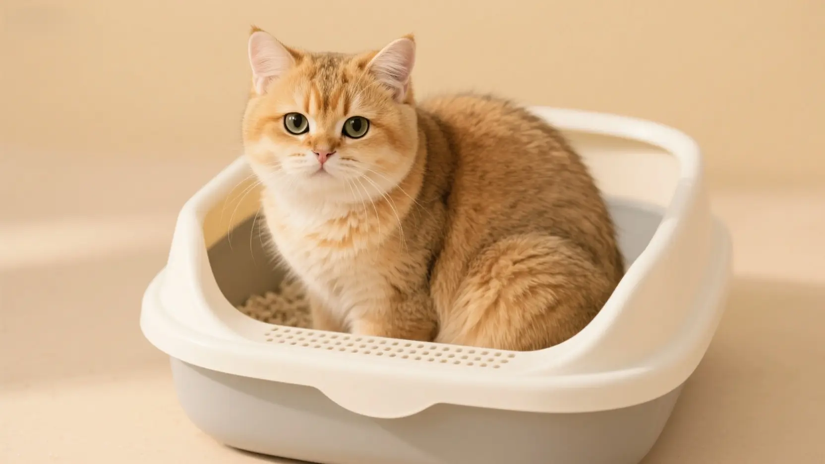 一只金渐层英国短毛猫在猫砂盆里1