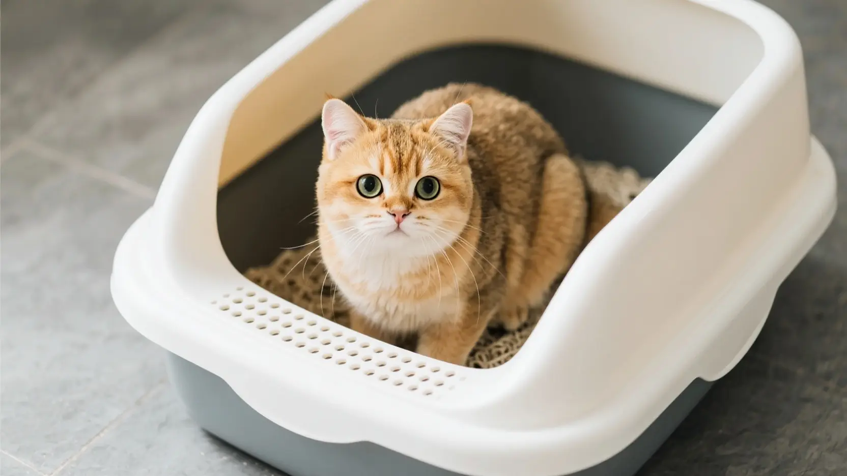 一只金渐层英国短毛猫在猫砂盆里1