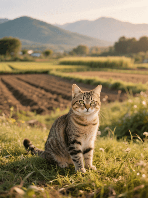 一只中华田园猫在田里