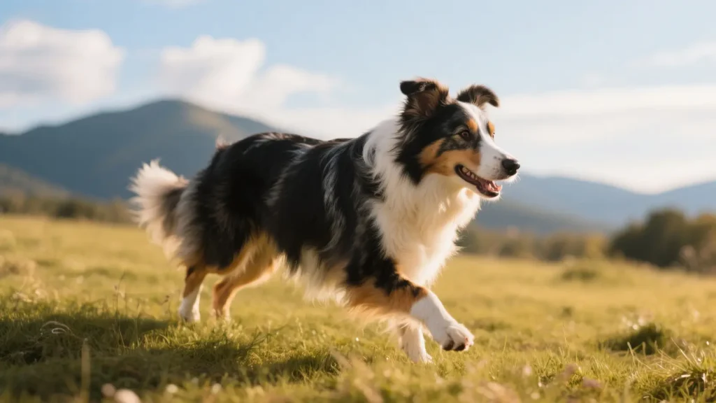 边境牧羊犬在草地奔跑